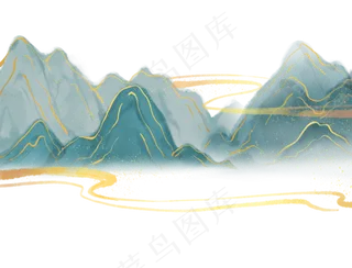 古风描金水墨山水,免抠元素