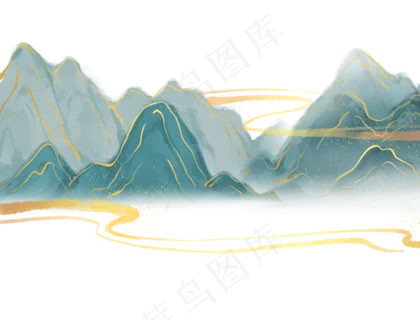 古风描金水墨山水,免抠元素 古风描金水墨山水,免抠元素