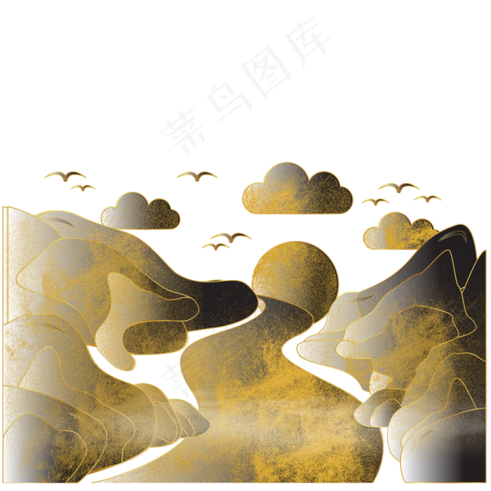 中国风描金烫金水墨山水(1125X2436(DPI:72))psd模版下载