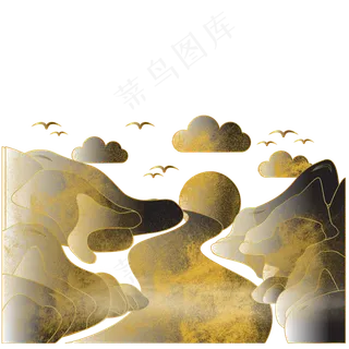 中国风描金烫金水墨山水