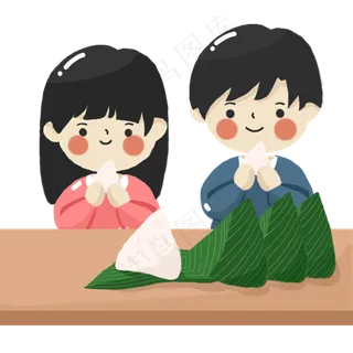 端午节手绘小孩吃粽子