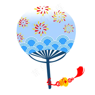 中国古典印花蓝色扇子,免抠元素