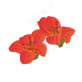 手绘木棉花元素之卡通红色植物花