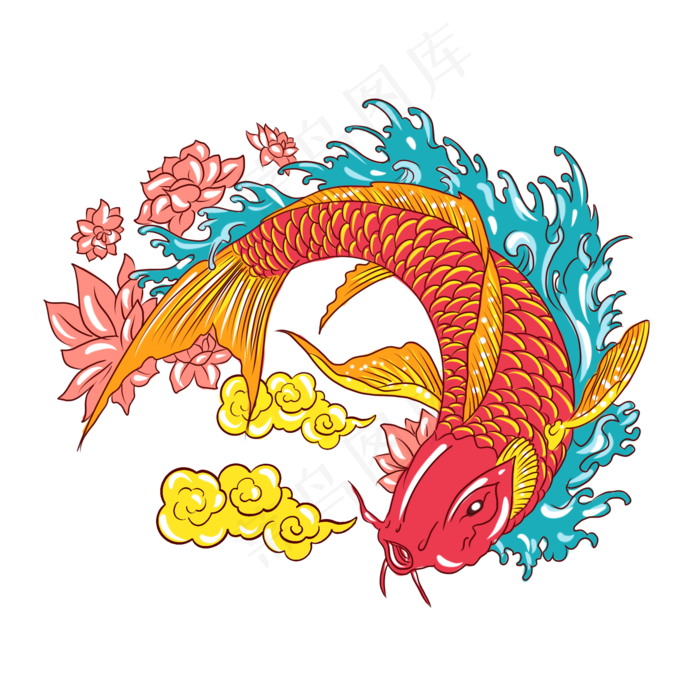 国潮锦鲤手绘锦鲤(2000X2000(DPI:300))psd模版下载