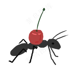 小蚂蚁背着水果免抠图
