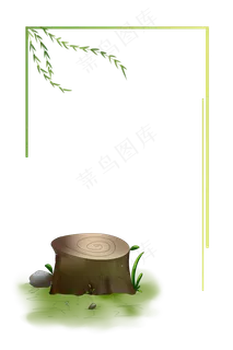 柳树飘绿色手绘装饰边框,免抠元素