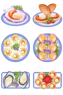 卡通手绘海鲜美食美味贝壳之盘装