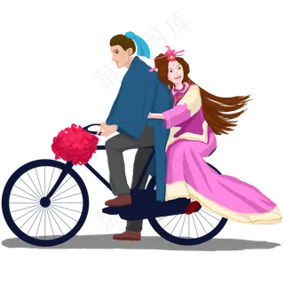 七夕情人节牛郎织女骑铁牛浪漫相,免抠元素