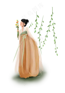 古代人物夏季采花的女孩