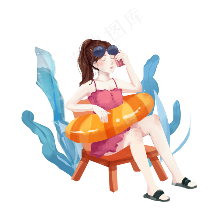 海滩乘凉游泳女孩