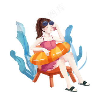 海滩乘凉游泳女孩