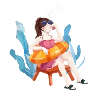 海滩乘凉游泳女孩