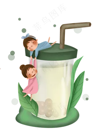 珍珠奶茶和女孩,免抠元素