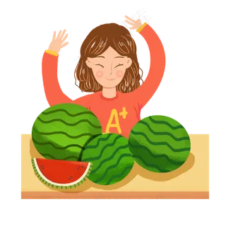 小暑吃西瓜女生png素材