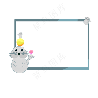 手绘卡通边框海豹边框名字贴动物,免抠元素