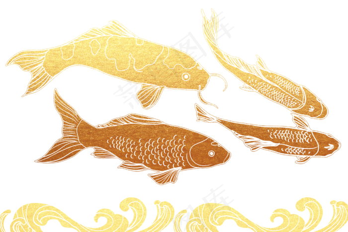 烫金锦鲤浪花剪影