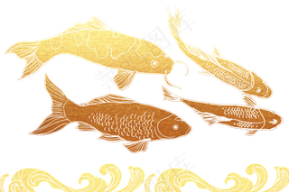 烫金锦鲤浪花剪影