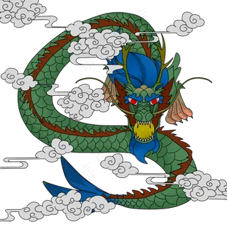 中国神兽青龙祥云手绘线稿,免抠元素