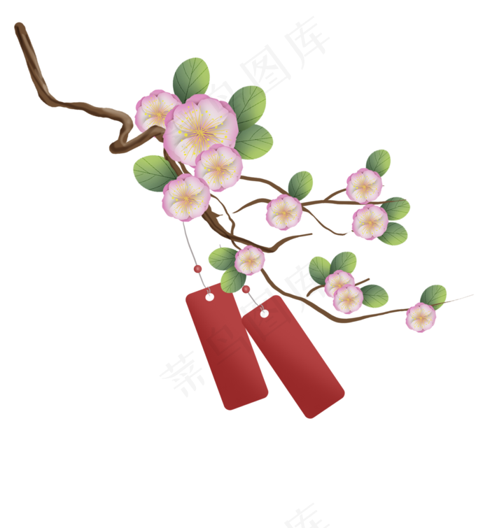 古风春天樱花树和许愿牌