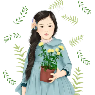 拿着花的女孩小清新手绘