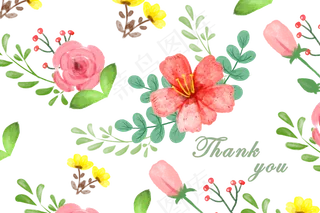 水彩小清新花卉感恩卡png透明底