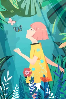 春天你好四月你好春季少女蝴蝶花丛