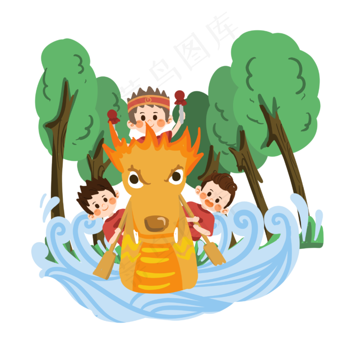 卡通人物端午节比赛划龙舟PNG