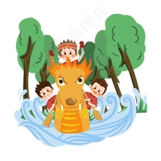 卡通人物端午节比赛划龙舟PNG