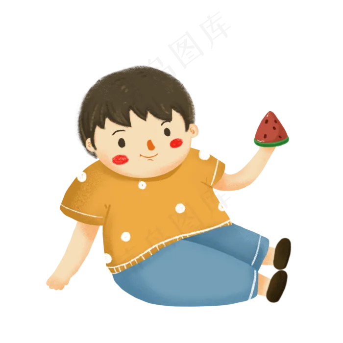 夏季吃西瓜的小男孩(2000X2000(DPI:132))psd模版下载