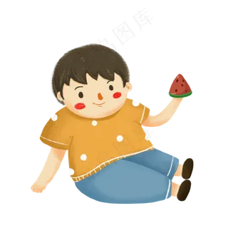夏季吃西瓜的小男孩