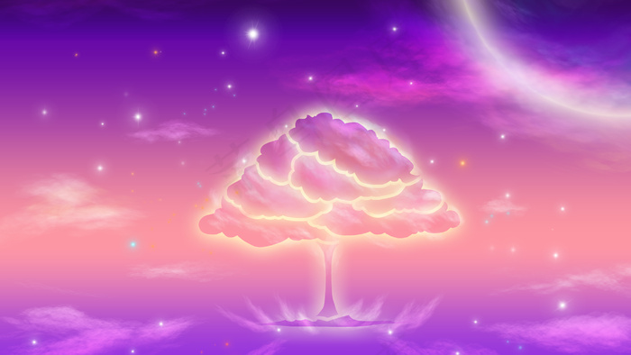 星空里发光的星球和树(2880*1620px 300 dpi )psd模版下载