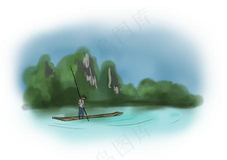 中国水墨手绘竹筏 中国水墨手绘竹筏