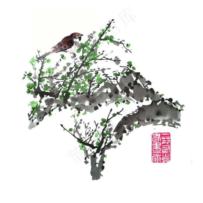 绿梅盆景雀鸟喜鹊反话傲雪开春腊,免抠元素(1080X1080(DPI:72))psd模版下载