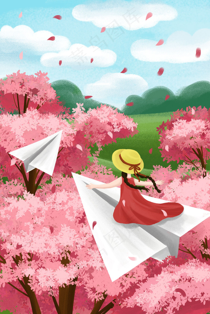 春天春季樱花桃花花海女孩小清新浪漫唯美