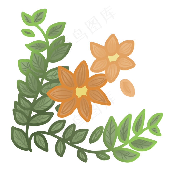 小橙花藤蔓装饰插画