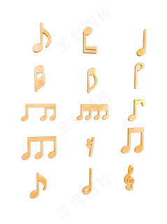 3D立体音符C4D音乐节素材金色玉石�,免抠元素