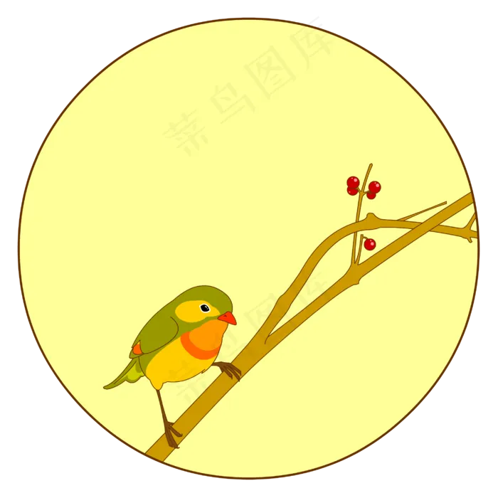 中国风花鸟圆形边框相思鸟雀矢量,免抠元素(2920*2920px 300 dpi )eps,ai矢量模版下载