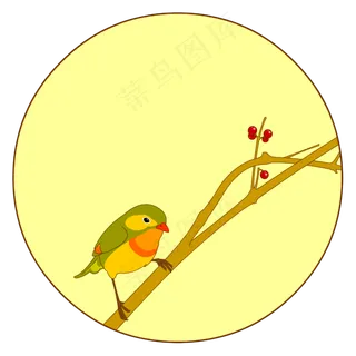 中国风花鸟圆形边框相思鸟雀矢量,免抠元素