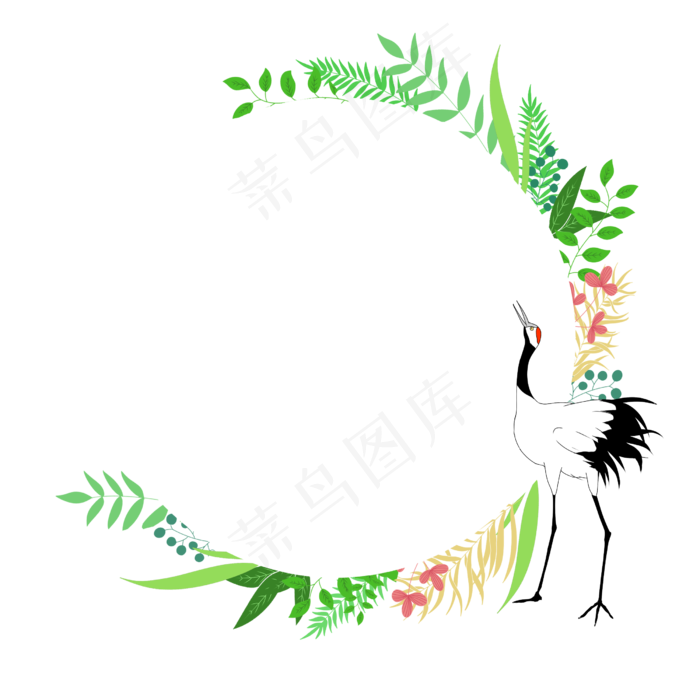 仙鹤春夏植物装饰(2500X2500(DPI:300))psd模版下载