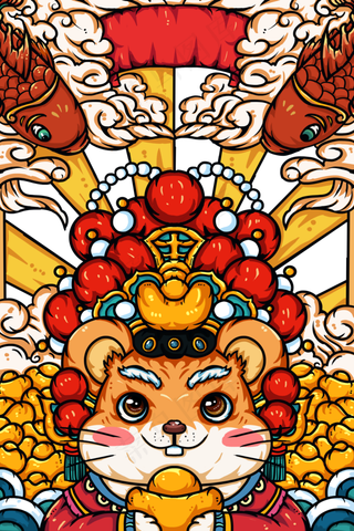 橘色仓鼠国潮风格鼠年,免抠元素