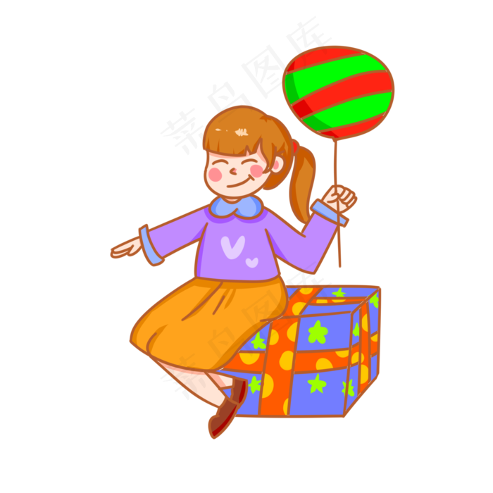 儿童节坐在礼物盒手绘插画