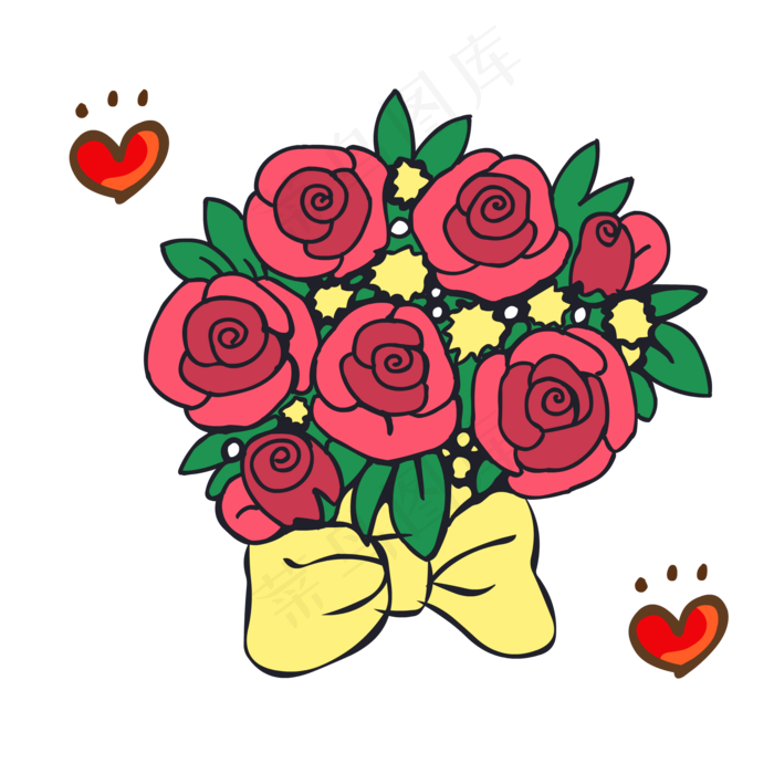 手绘花可爱卡通玫瑰花团矢量素材