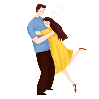 手绘浪漫七夕拥抱的情侣