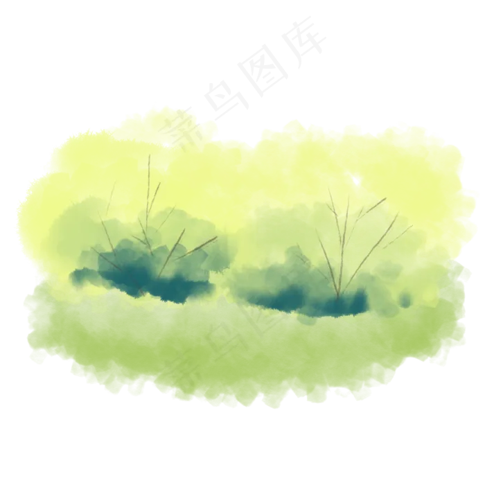 手绘小清新水彩春天草丛下载(2000X2000(DPI:300))psd模版下载