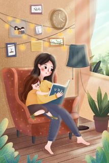 小清新母亲给女儿读故事