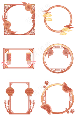 手绘红火新年边框合集,免抠元素