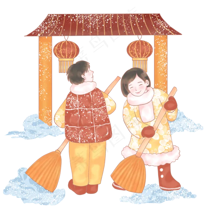 欢庆小年之扫雪快乐,免抠元素