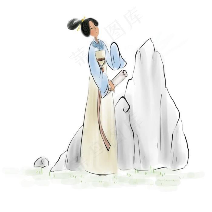 水墨古代才女,免抠元素(2000*2000px 300 dpi )psd模版下载