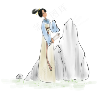 水墨古代才女,免抠元素