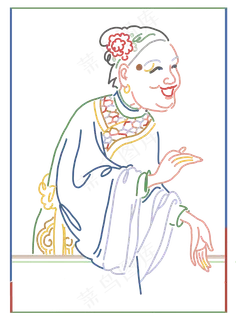 中国风彩色线条戏曲嬷嬷婆婆
